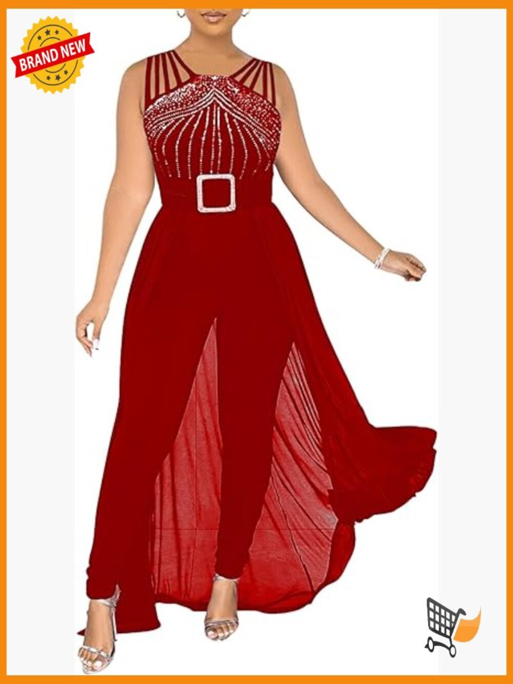Women's One Piece Bodycon Jumpsuit Sleeveless Rhinestone Formal Romper Party